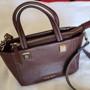 Nine West Brown Crossbody Bag with Gold Hardware and Detachable Strap